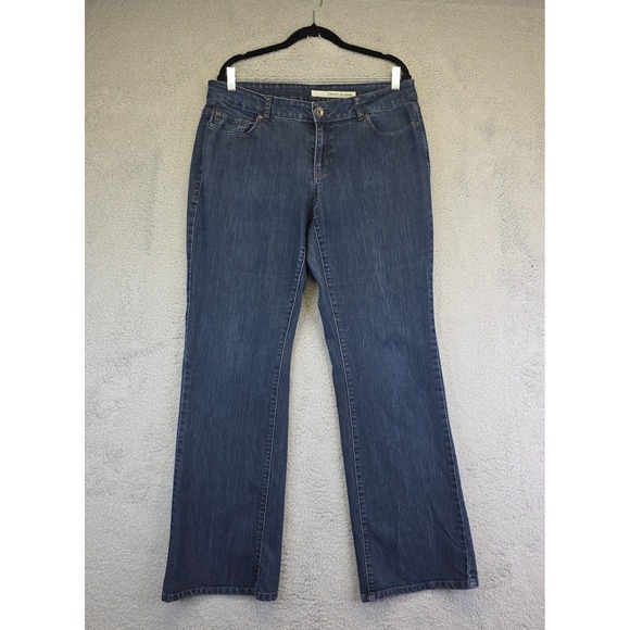 DKNY Jeans Womens 16 W Curvy Mid Rise Dark Wash Flare Wide Leg Stretch - Picture 1 of 16